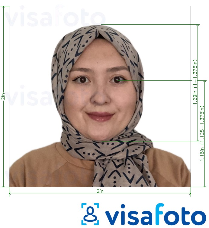 Tam boyut belirtimi olan Afganistan vizesi 2x2 inç (ABD'den) için fotoğraf örneği