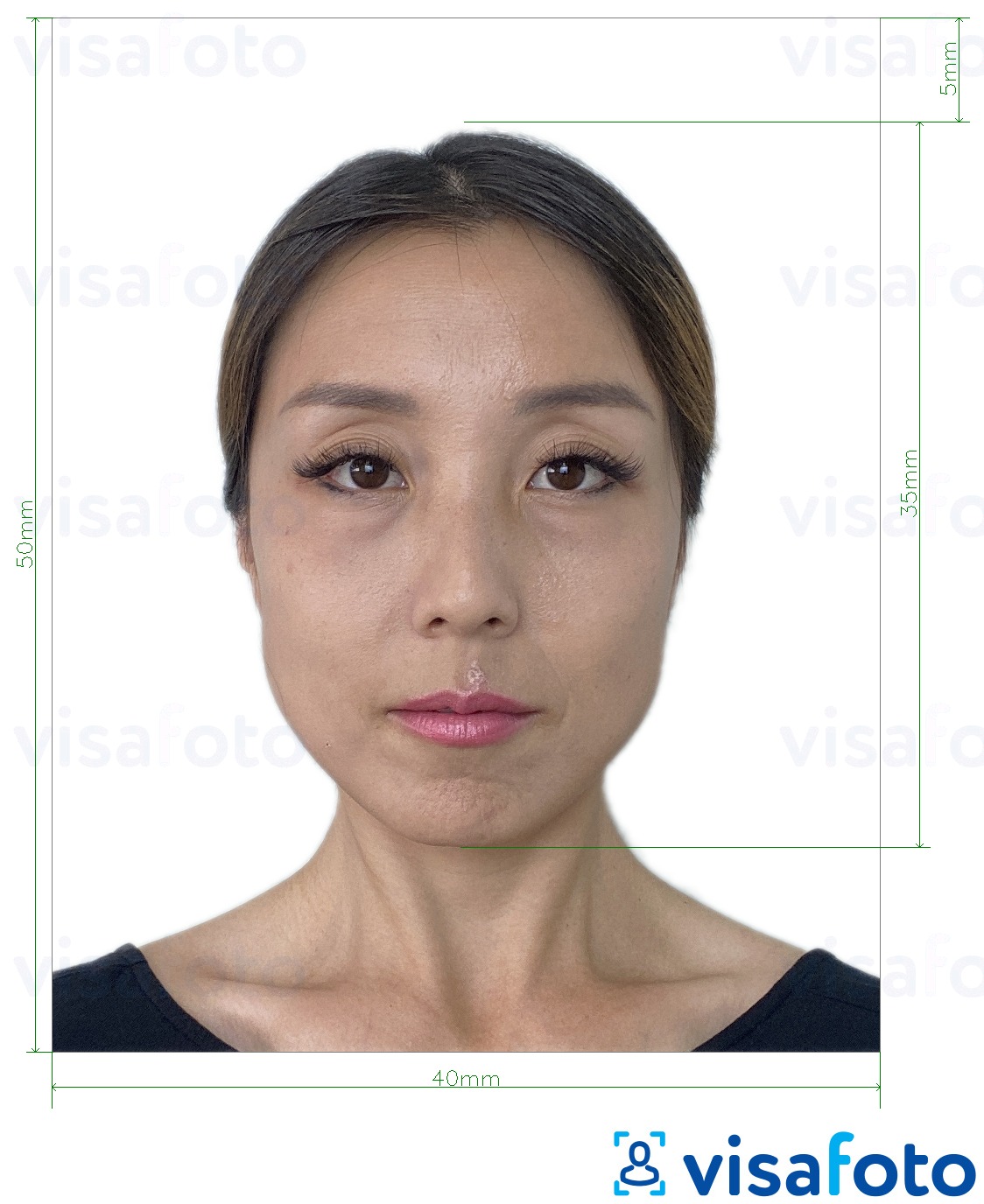 Tam boyut belirtimi olan Hong Kong Passport 40x50 mm (4x5 cm) için fotoğraf örneği