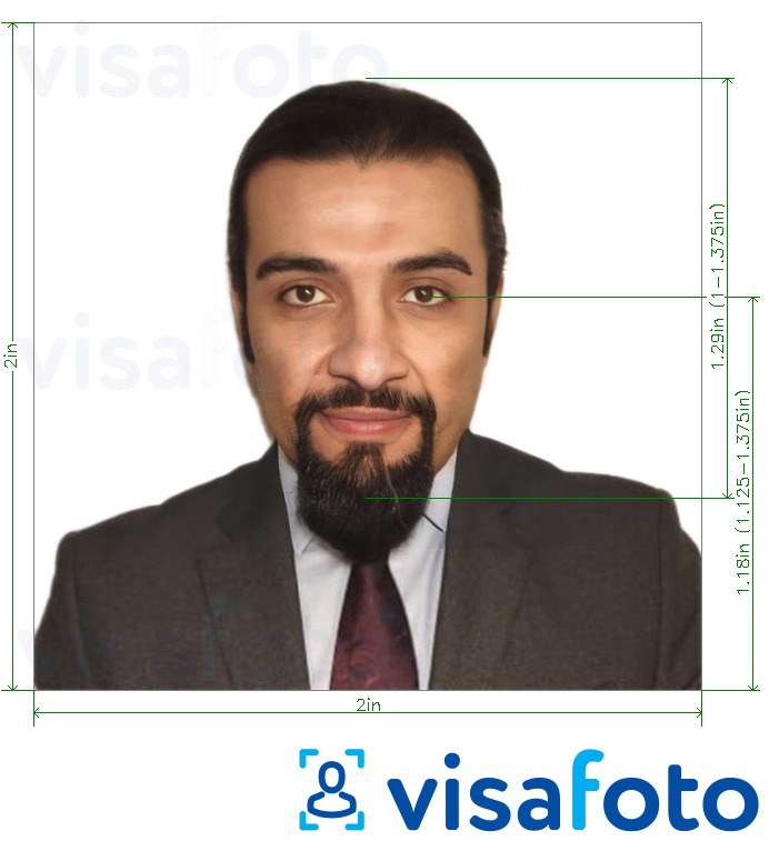 Tam boyut belirtimi olan Irak vizesi 5x5 cm (51x51 mm, 2x2 inç) için fotoğraf örneği