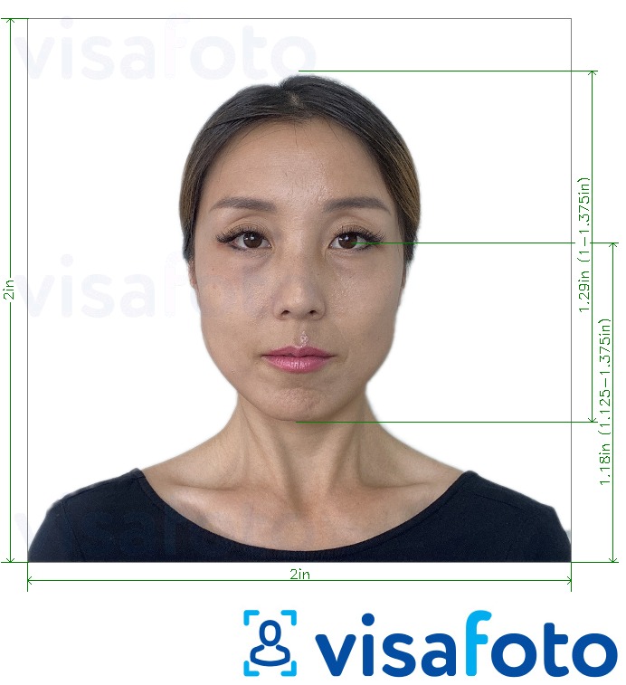 Tam boyut belirtimi olan Japonya vizesi 2x2 inç (ABD'den standart vize) için fotoğraf örneği