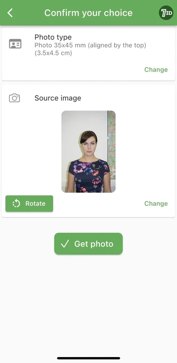 7ID-app: 35x45 passfotostørrelse