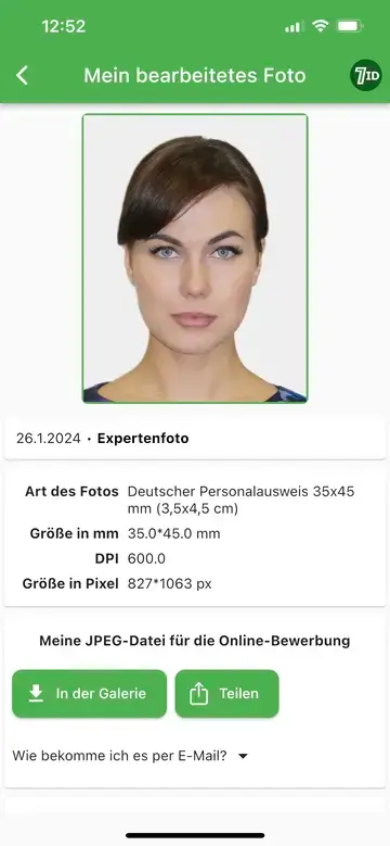 7id App: Deutsches Passfoto Beispiel