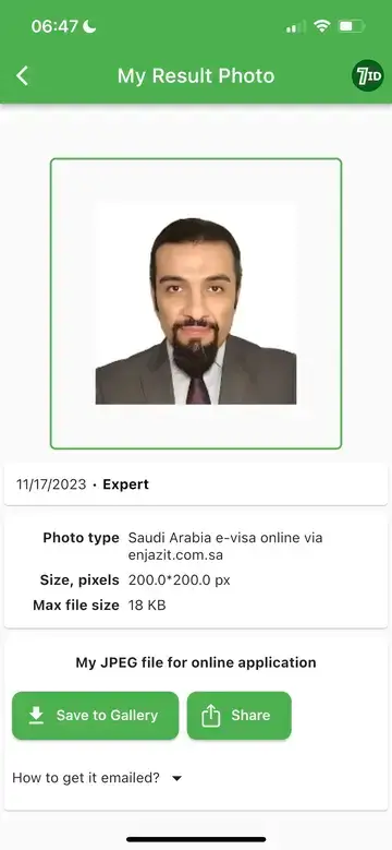 7ID: Suudi Arabistan Vize Fotoğraf Örneği