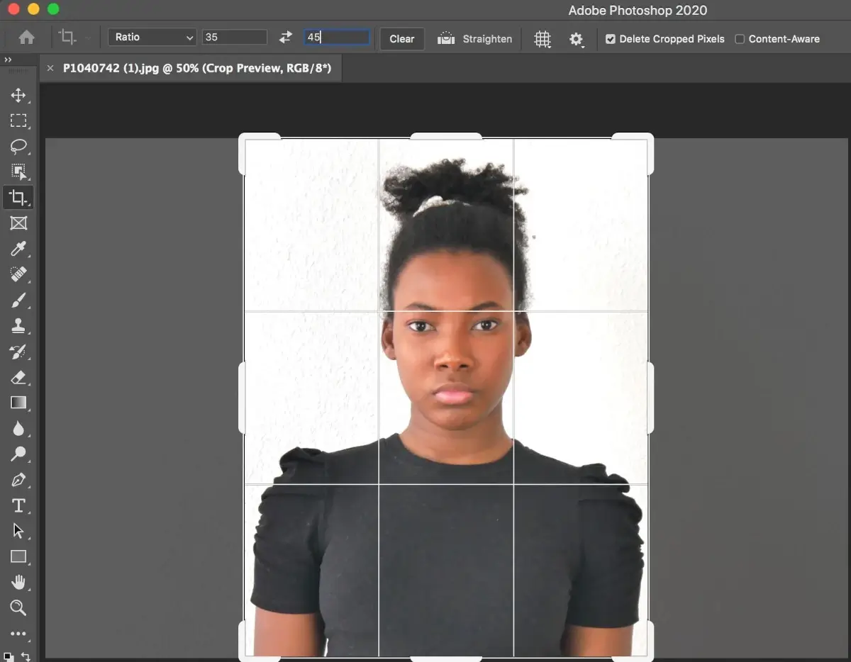 Photoshop'ta 35x45 mm'lik bir pasaport fotoğrafı nasıl kırpılır