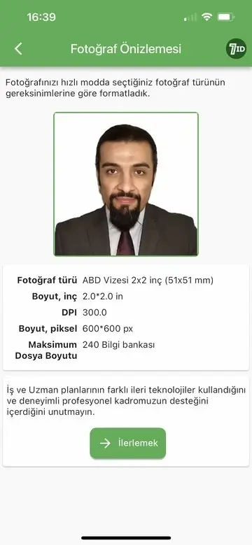 7ID Uygulama: B1/B2 ABD vize fotoğrafının boyutu