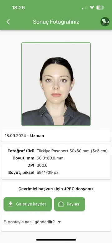 7ID Uygulama: Türk Pasaportu Fotoğraf Örneği