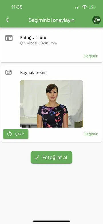 7ID Uygulaması: Çin vizesi Fotoğraf Boyutu