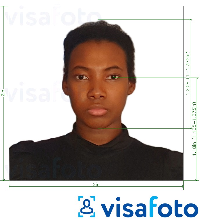 Tam boyut belirtimi olan ABD'den Benin pasaport 2x2 inç için fotoğraf örneği