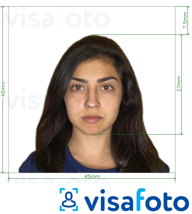 Tam boyut belirtimi olan Şili pasaportu 4,5x4,5 cm için fotoğraf örneği