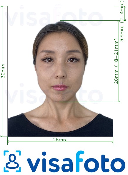 Tam boyut belirtimi olan Çin Yerleşik kimlik kartı 26x32 mm için fotoğraf örneği