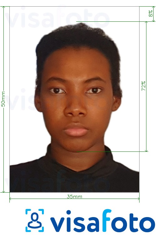 Tam boyut belirtimi olan Gine Conakry vizesi 35x50mm için fotoğraf örneği