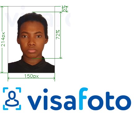 Tam boyut belirtimi olan Paf.gov.gn için Gine Conakry e-vizesi için fotoğraf örneği