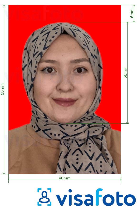Tam boyut belirtimi olan Endonezya Visa 4x6 cm kırmızı arka plan için fotoğraf örneği