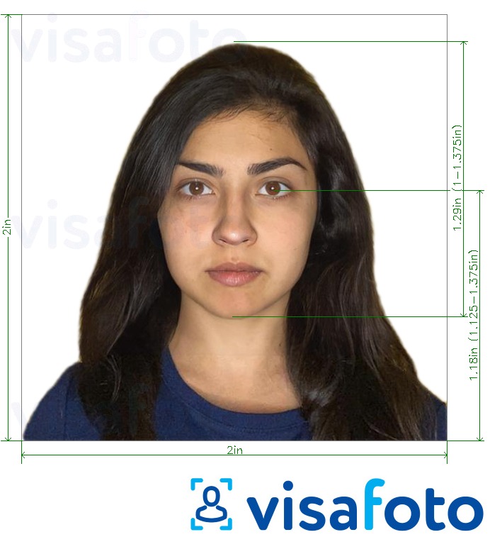 Tam boyut belirtimi olan İsrail pasaportu 5x5 cm (2x2 inç, 51x51 mm) için fotoğraf örneği