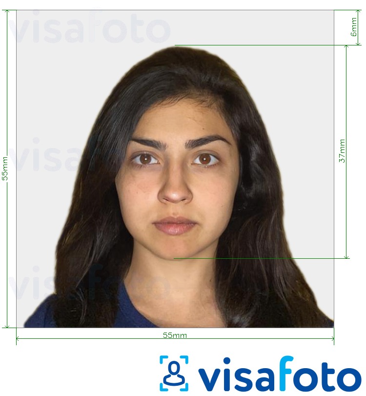 Tam boyut belirtimi olan İsrail Visa 55x55mm (genellikle Hindistan'dan) için fotoğraf örneği