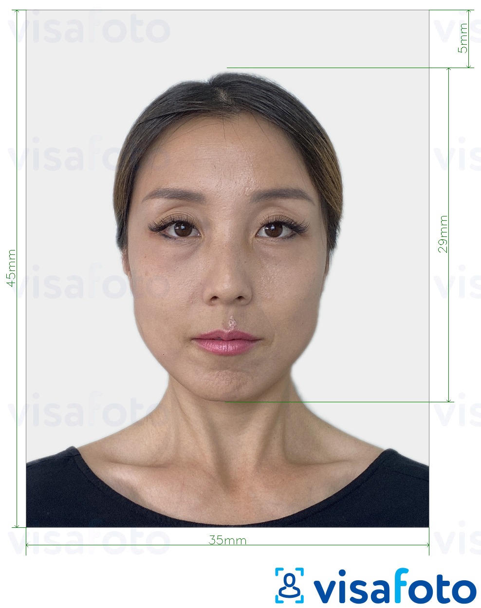 Tam boyut belirtimi olan Japonya e-vizesi 35x45 mm için fotoğraf örneği