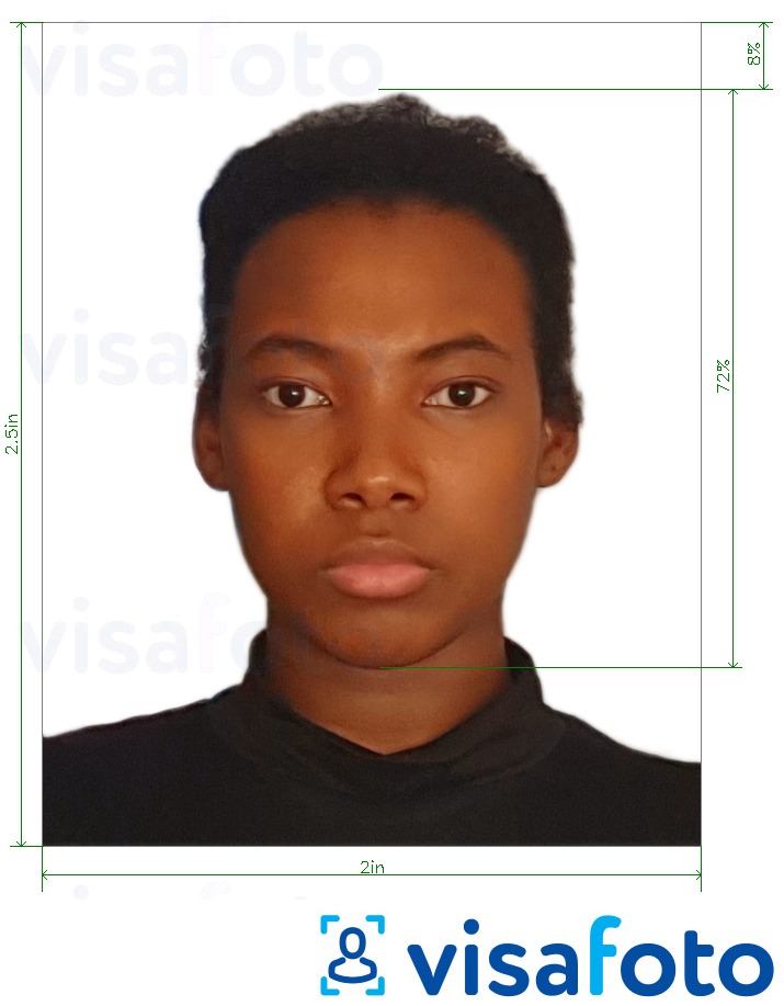 Tam boyut belirtimi olan Kenya e-pasaport 2x2,5 inç için fotoğraf örneği