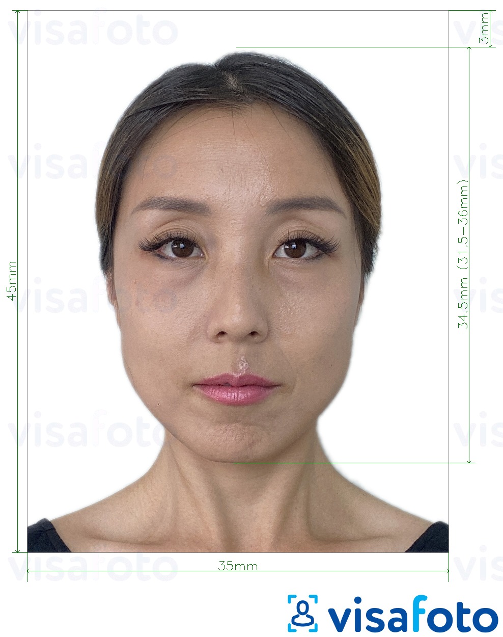 Tam boyut belirtimi olan Güney Kore kayıt kartı 35x45 mm için fotoğraf örneği