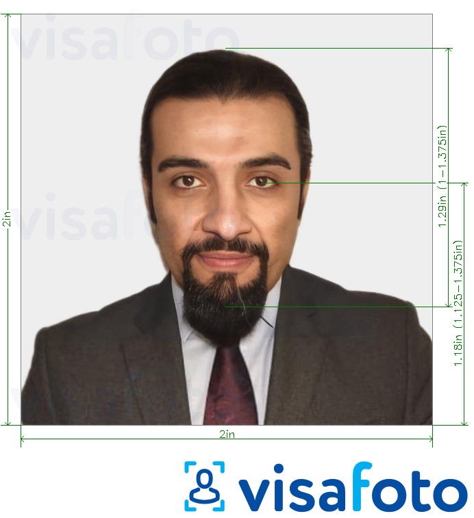 Tam boyut belirtimi olan Suudi Arabistan vizesi 2x2 inç (51x51 mm) için fotoğraf örneği