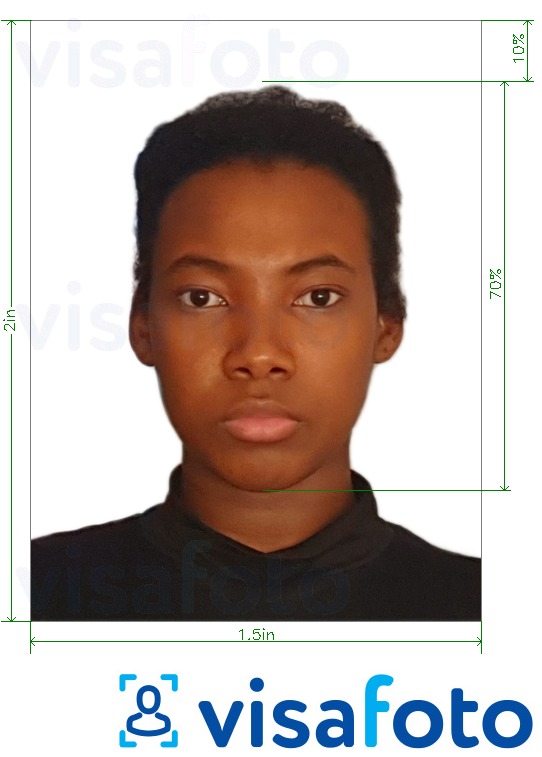 Tam boyut belirtimi olan Zambiya pasaport 1.5x2 inç (51x38 mm) için fotoğraf örneği