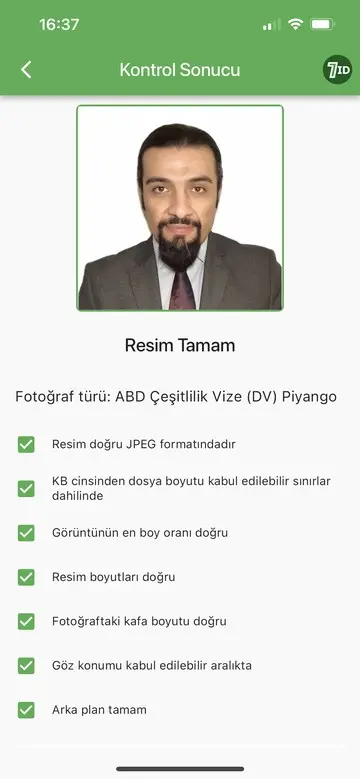 7ID Uygulaması: Green Card Başvuru Fotoğraf Kontrol