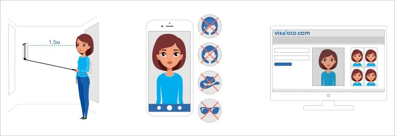 İşıklı bir duvara karşı akıllı telefon veya fotoğraf makinesi ile bir resim çekin, buraya yükleyin ve vize, pasaport veya kimlik belgeniz için uygun bir fotoğraf elde edin.