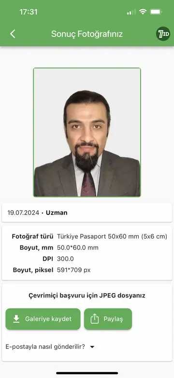 7ID Uygulama: Türk Pasaportu Fotoğraf Örneği