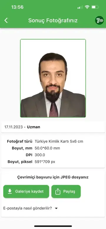 7ID Uygulama: Türk Pasaportu Fotoğraf Örneği