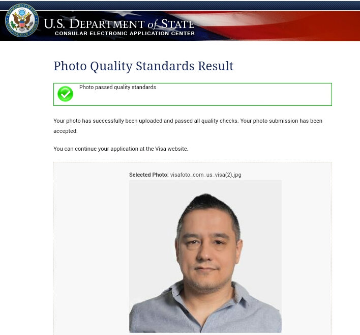 ABD vize fotoğraf yükleme başarı ekranı