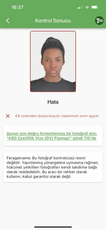 7ID Uygulaması: Yeşil Kart Piyango Fotoğraf Hataları